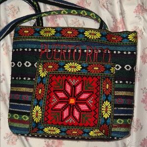 Red and Green Embroidered Shoulder Bag with Ethnic Patterns